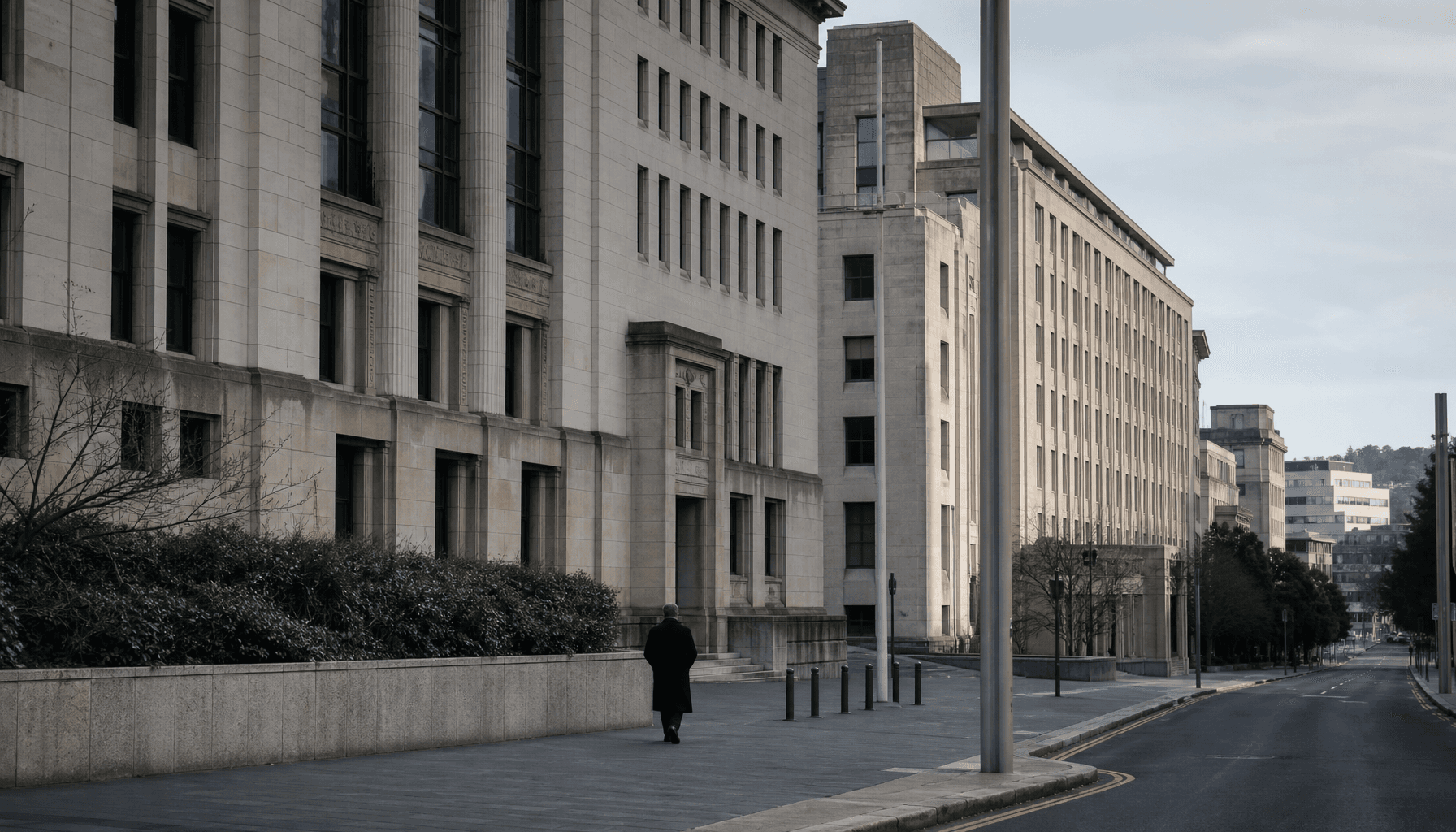 Row of Wellington government office buildings on a quiet Molesworth Street morning