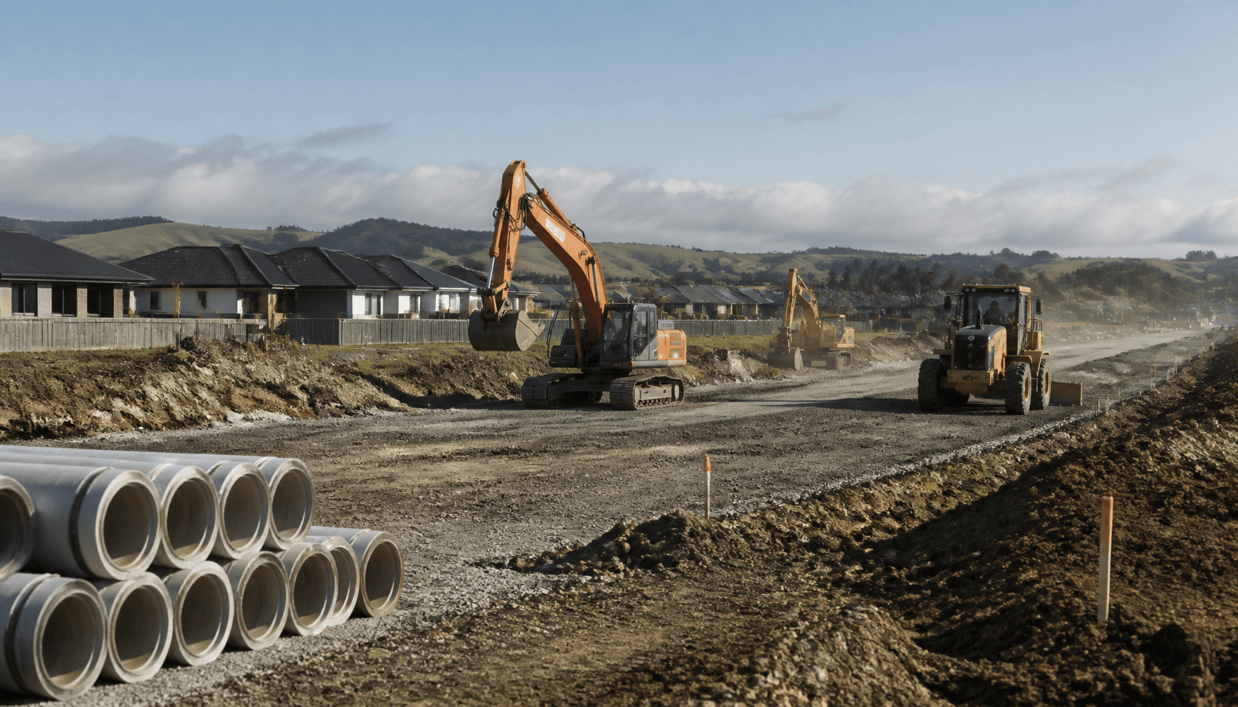Civil construction plant working on a New Zealand road corridor