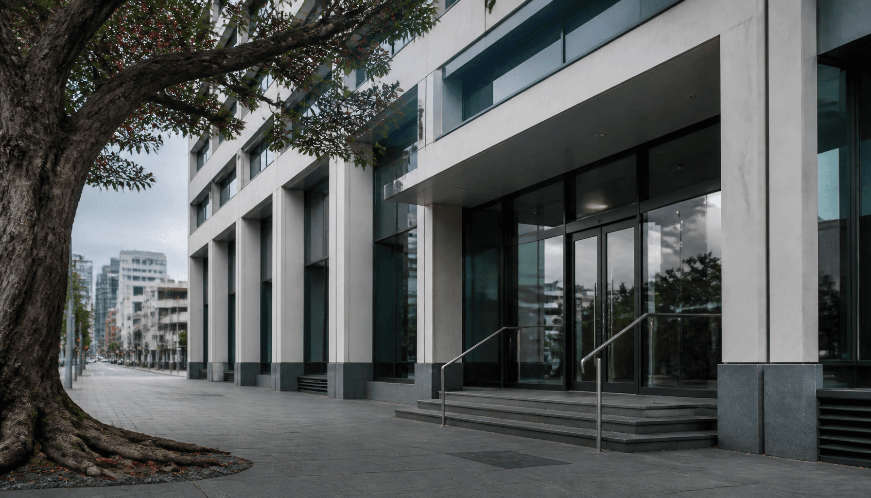 IRD Wellington building on Featherston Street under overcast morning sky