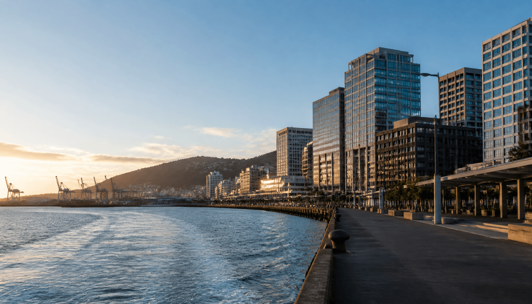 Wellington harbour and waterfront offices at dawn, symbolising the macro policy setting