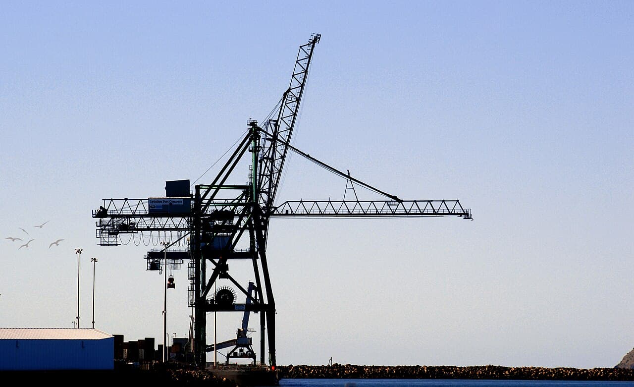 Container crane at Lyttelton Port's container terminal, South Island, New Zealand
